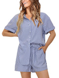 Women's Oversized Short Sleeve Button Down Shirt and Shorts 2-Piece Set